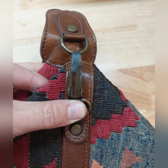 Turkish Wool Kilim Carpe backpack-bag Bohemian Tapestry Leather Straps Indiecore - Picture 11 of 11